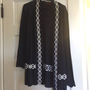 Dark Blue Knit Cardigan with White Detailing